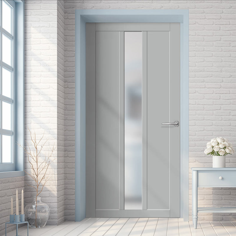 Handmade Eco Urban Cornwall 1 Pane 2 Panel Door DD6404SG Frosted Glass Mist Grey Premium Primed