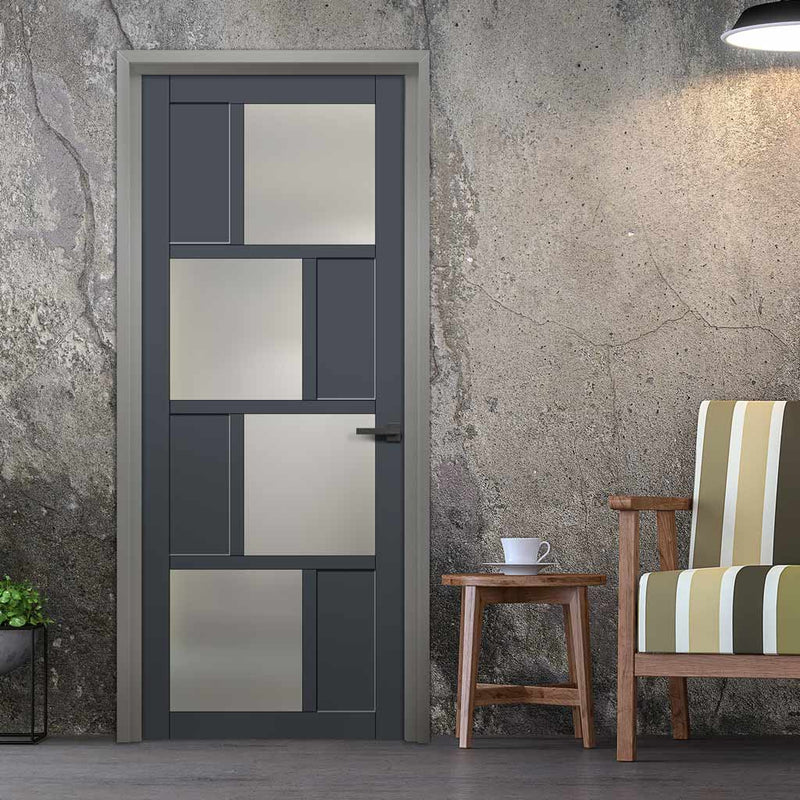 Handmade Eco Urban Cusco 4 Pane 4 Panel Door DD6416SG Frosted Glass Stormy Grey Premium Primed