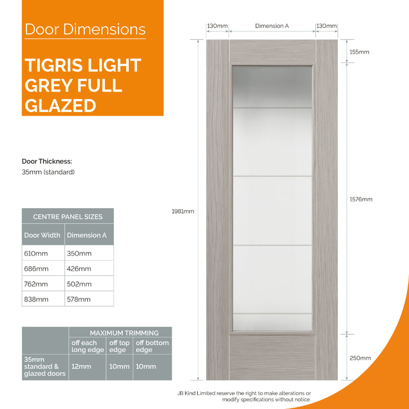 JB Kind Tigris Light Grey Full Glazed Internal Door