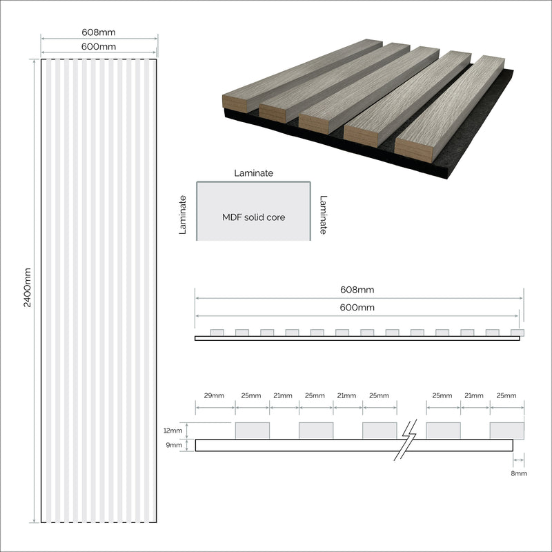 JB Kind Acoustic Wall Panel Light Grey Laminate