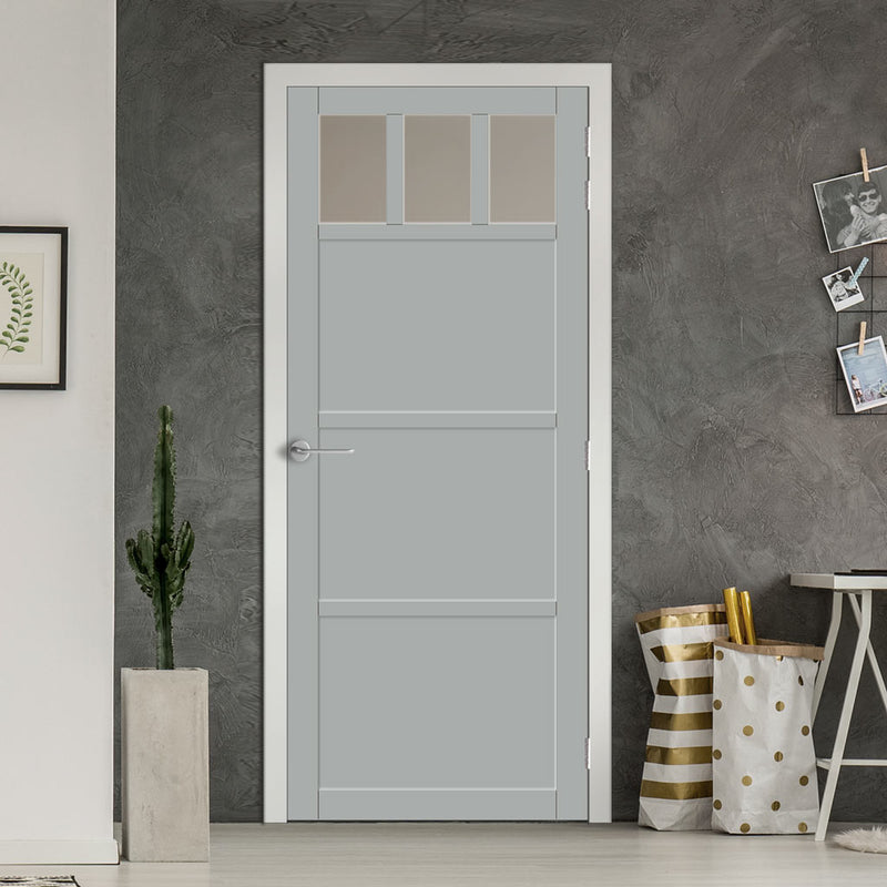 Handmade Eco Urban Lagos 3 Pane 3 Panel Door DD6427SG Frosted Glass Mist Grey Premium Primed