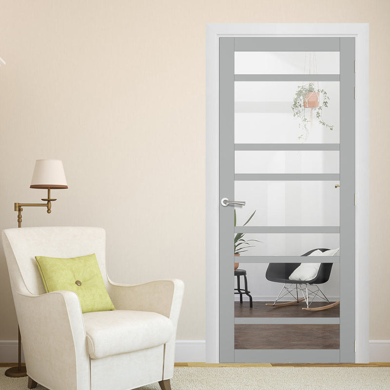 Handmade Eco Urban Metropolitan 7 Pane Door DD6405G Clear Glass Mist Grey Premium Primed