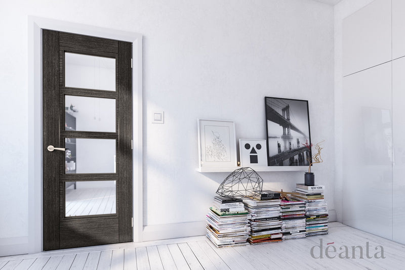 Deanta Dark Grey Ash Montreal Clear Glazed Internal door