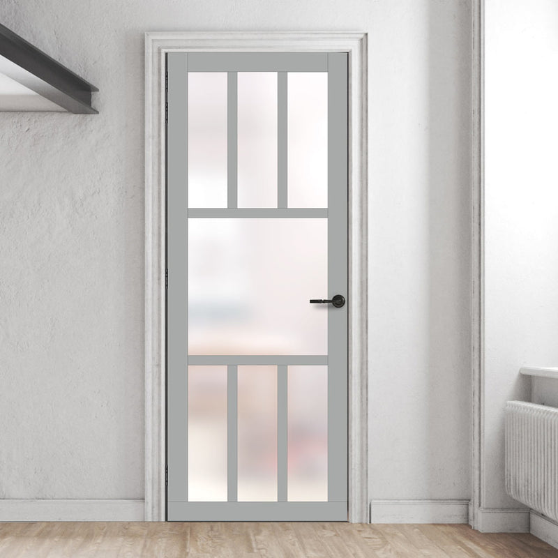 Handmade Eco Urban Queensland 7 Pane Door DD6424SG Frosted Glass Mist Grey Premium Primed