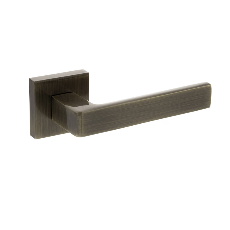 Atlantic STATUS Montana Lever Door Handle on S4 Square Rose - Antique Brass