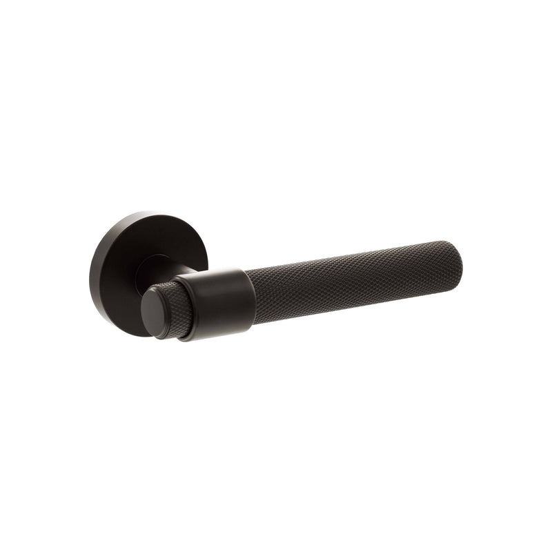 Atlantic Senza Pari Andretta Knurled Lever Door Handle on Minimal Round Rose - Urban Dark Bronze