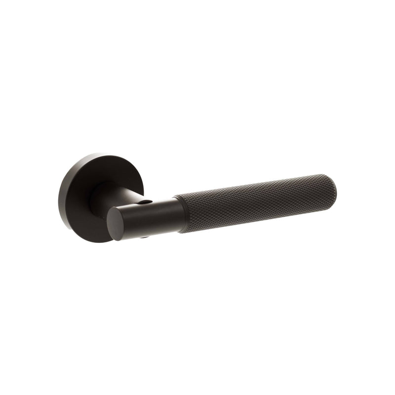 Atlantic Senza Pari Rosarno Knurled Lever Door Handle on Minimal Round Rose - Urban Dark Bronze