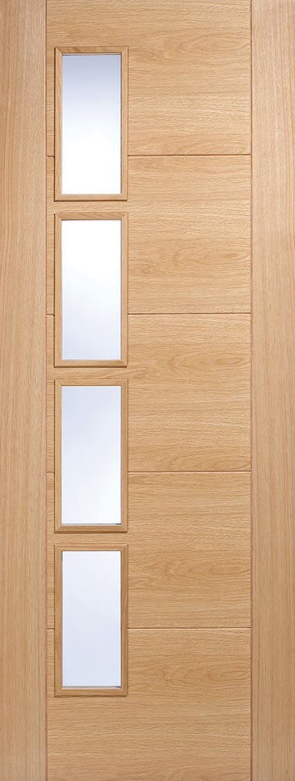 Vancouver 4L Clear Glazed Offset Pre finished Oak Door Kit