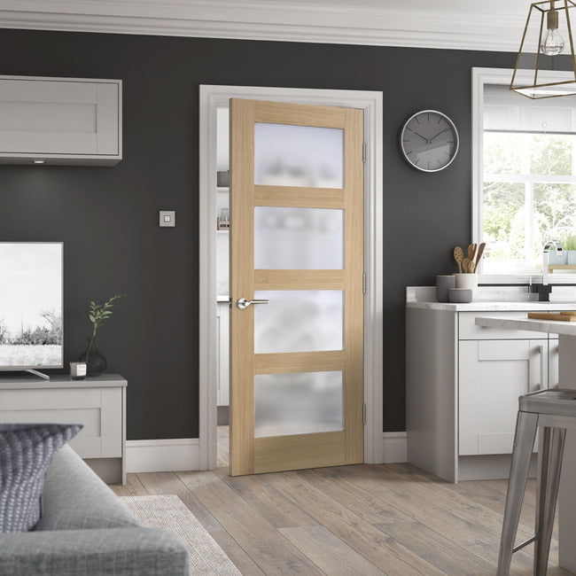 Shaker Glazed 4L Frosted Un-finished Oak Door Kit