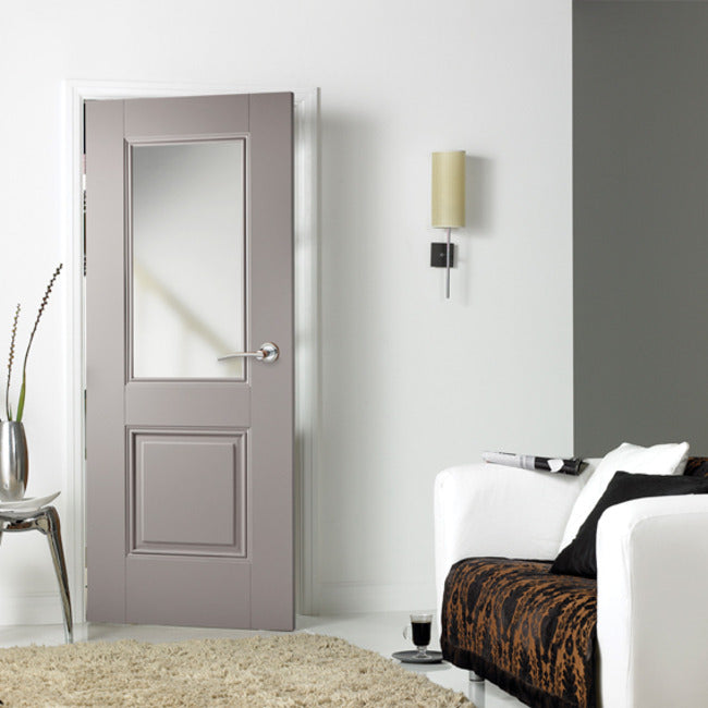 Pre-Assembled Primed Plus Grey Arnhem Glazed 1L Door Set