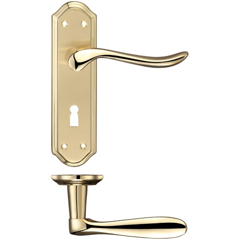 Zoo Lincoln Lever Lock (57mm c/c) Furniture 180 x 48mm-Satin Brass / Polished Brass