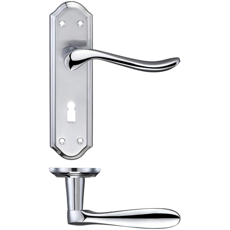 Zoo Lincoln Lever Lock (57mm c/c) Furniture 180 x 48mm-Satin Chrome / Polished Chrome