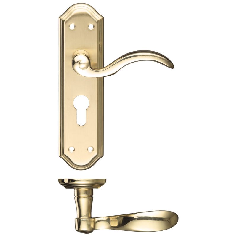 Zoo Winchester Lever Euro Lock (47.5mm c/c) Furniture 180 x 48mm-Satin Brass / Polished Brass