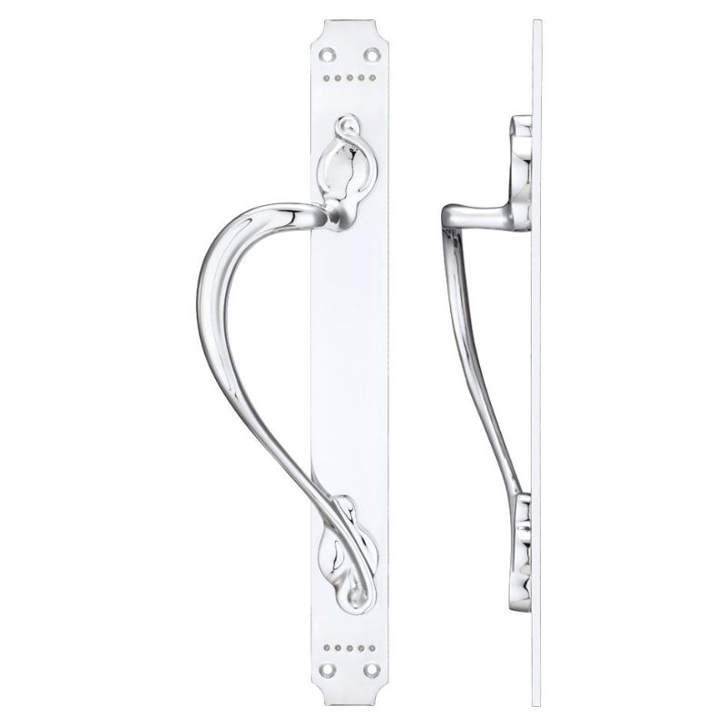 Zoo Cast Brass Pull Handle with Art Nouveau Backplate - Left Handed - 377 x 42mm-Polished Chrome