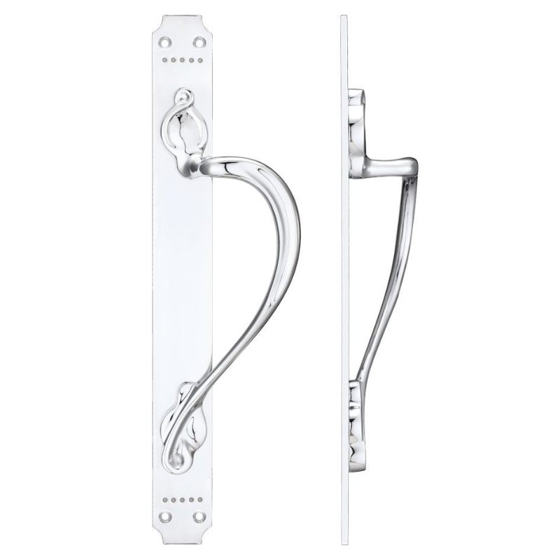 Zoo Cast Brass Pull Handle with Art Nouveau Backplate - Right Handed - 377 x 42mm-Polished Chrome