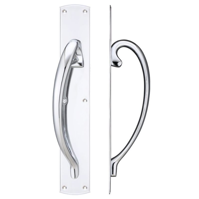 Zoo Cast Brass Large Pull Handle with Backplate - Left Handed - 457 x 76mm-Polished Chrome