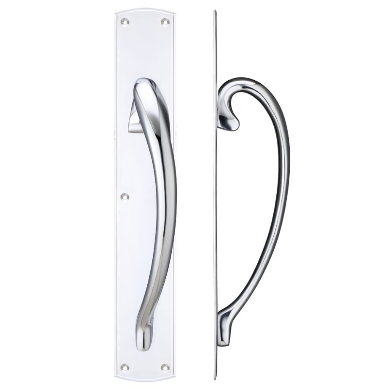 Zoo Cast Brass Large Pull Handle with Backplate - Right Handed - 457 x 76mm-Polished Chrome