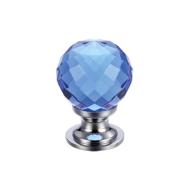 Zoo Glass Ball Cabinet Knob - Facetted Blue 25mm-Polished Brass