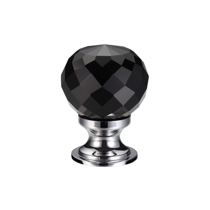 Zoo Glass Ball Cabinet Knob - Facetted Black 25mm-Polished Chrome / Black Glass