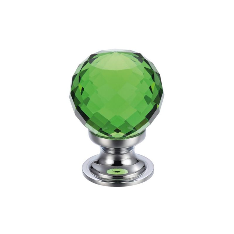 Zoo Glass Ball Cabinet Knob - Facetted Green 25mm-Polished Chrome / Green Glass