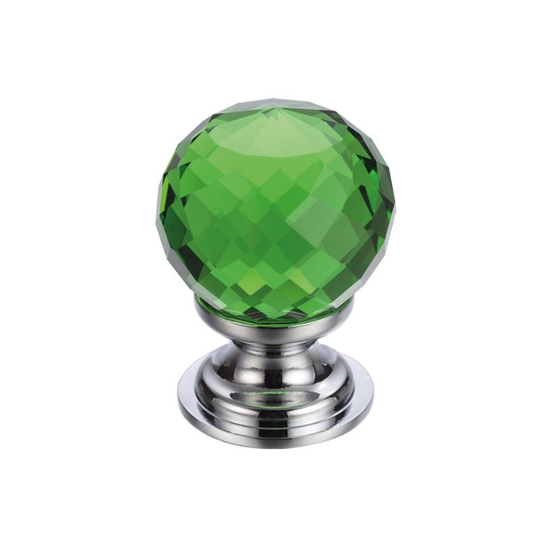 Zoo Glass Ball Cabinet Knob - Facetted Green 30mm-Polished Chrome / Green Glass