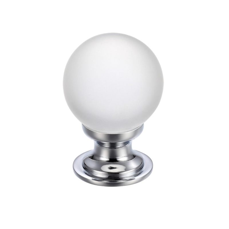 Zoo Glass Ball Cabinet Knob - Frosted 30mm-Polished Chrome