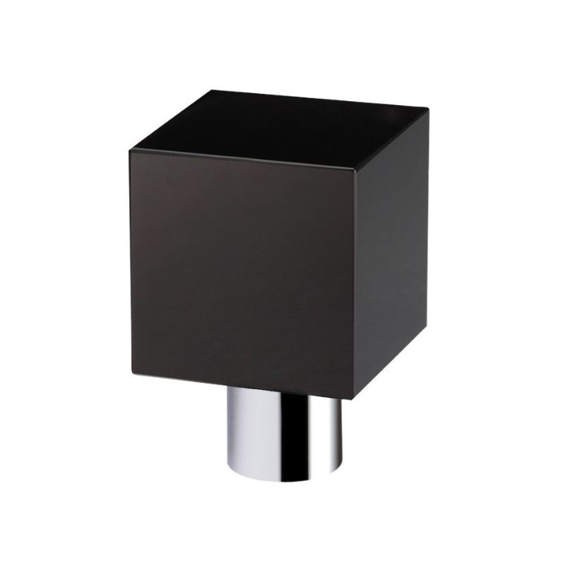 Zoo Cube Cupboard Knob - Black 30mm dia.-Polished Chrome / Black Glass