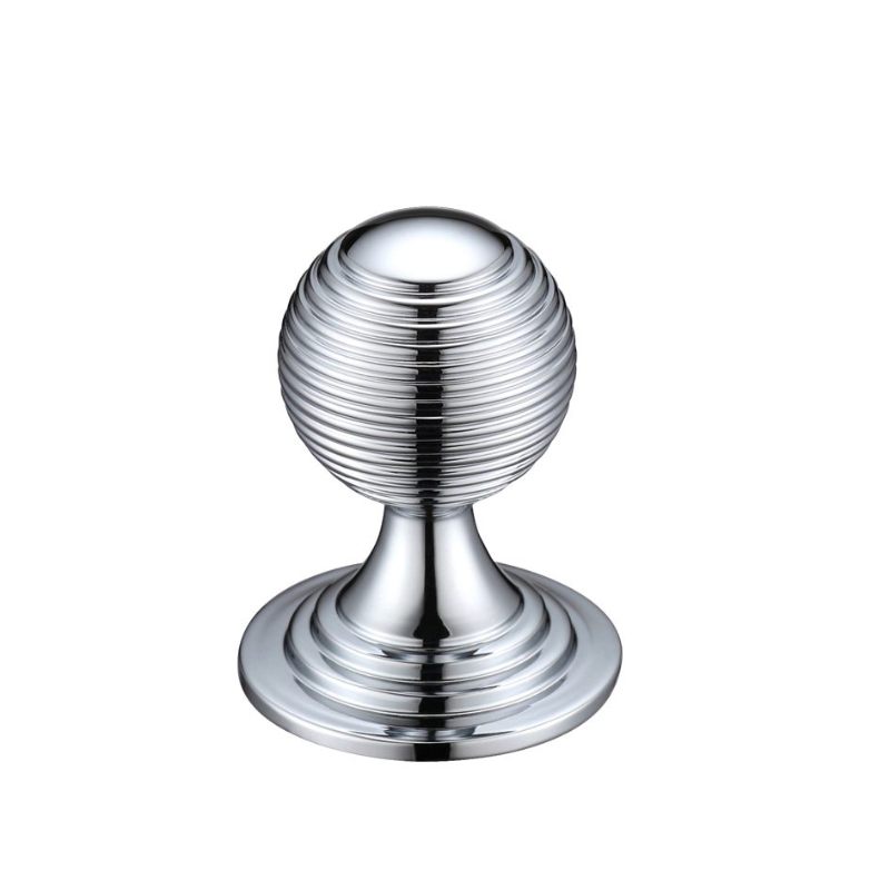 Zoo Queen Anne Ringed Knob 32mm rose dia.-Polished Chrome