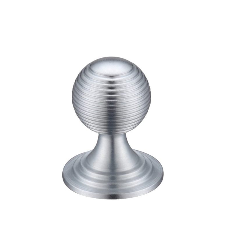 Zoo Queen Anne Ringed Knob 32mm rose dia.-Satin Chrome