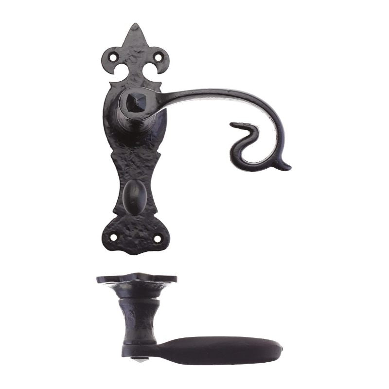 Zoo Scroll Lever on Fleur De Lys Backplate - 6" - Bathroom-Black Antique