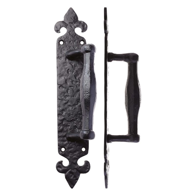 Zoo Pull Handle on Fleur De Lys Backplate - 10"-Black Antique