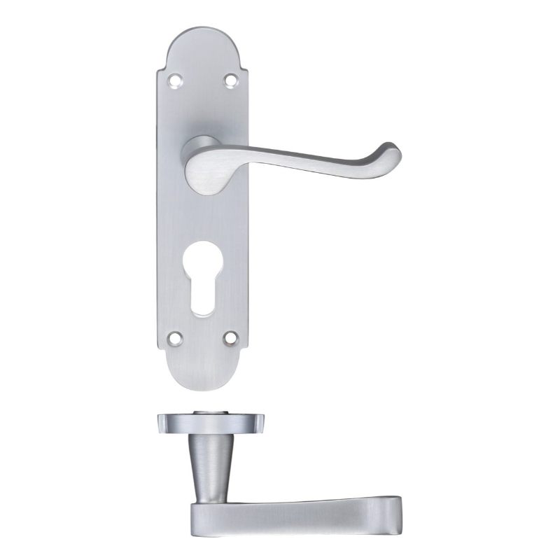 Zoo Project Oxford Lever on Europrofile Lock Backplate - 168mm x 42mm-Satin Chrome