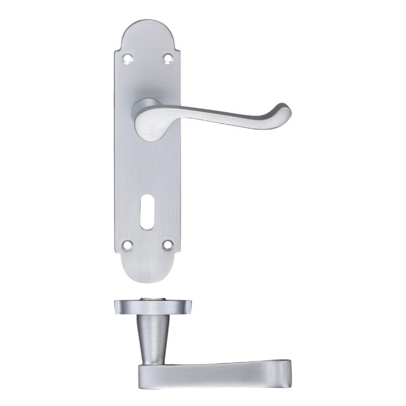 Zoo Project Oxford Lever on Lock Backplate - 168mm x 42mm-Satin Chrome