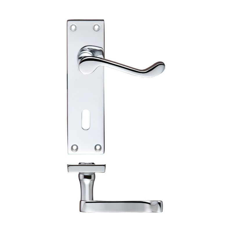 Zoo Project Victorian Scroll Lever on Lock Backplate - 150mm x 40mm-Polished Chrome