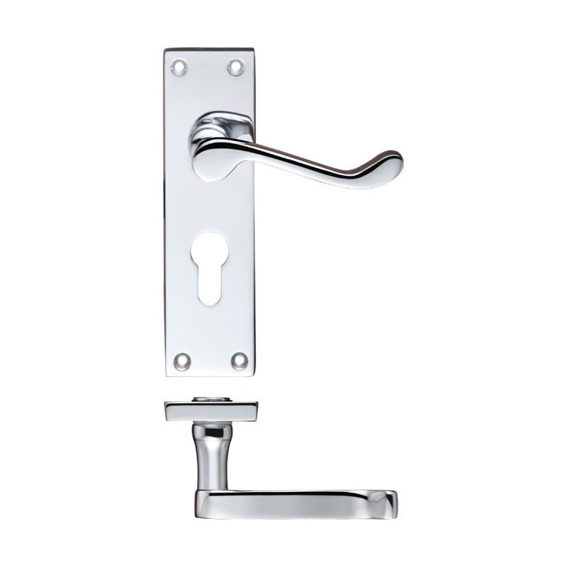 Zoo Project Victorian Scroll Lever on Europrofile Lock Backplate -150mm x 40mm-Polished Chrome