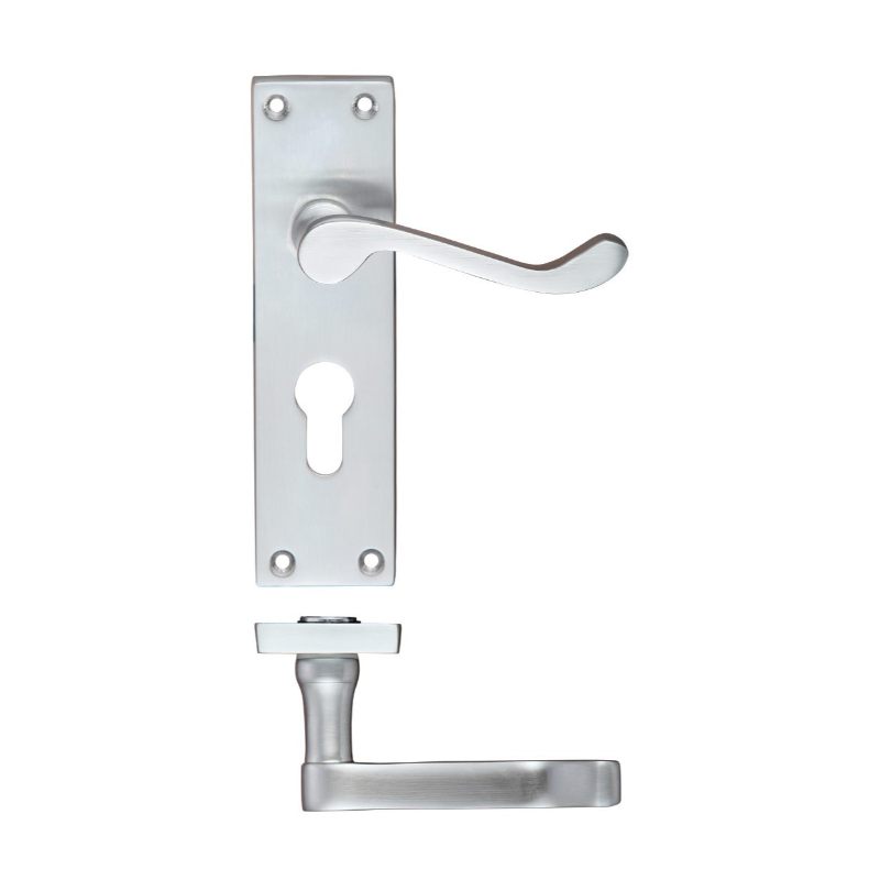 Zoo Project Victorian Scroll Lever on Europrofile Lock Backplate -150mm x 40mm-Satin Chrome