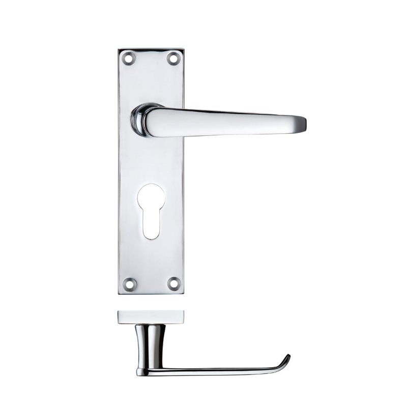 Zoo Project Victorian Flat Lever on Europrofile Lock Backplate 150 x 40mm-Polished Chrome