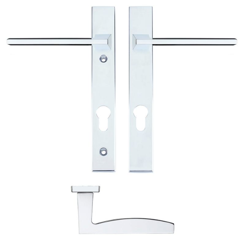 Zoo Pavo Lever Euro Lock (92mm c/c) On Narrow Backplate - 220x32mm - Polished Chrome-Polished Chrome