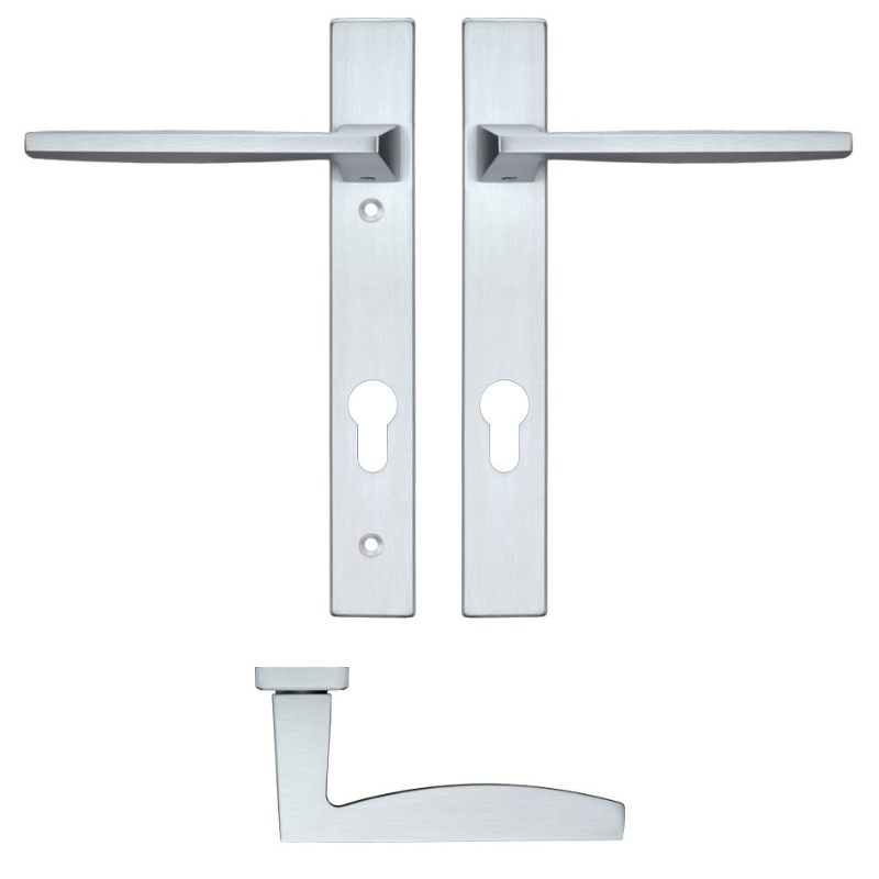 Zoo Pavo Lever Euro Lock (92mm c/c) On Narrow Backplate - 220x32mm - Satin Chrome-Satin Chrome