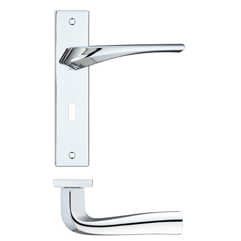 Zoo Aries Lever Lock (57mm c/c) On Backplate - 190x42mm - Polished Chrome-Polished Chrome