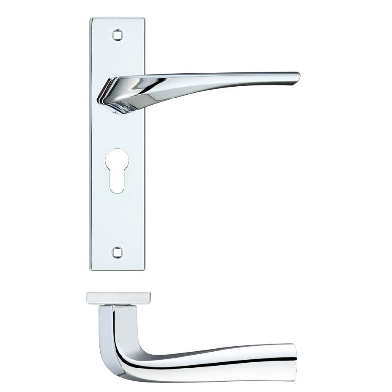 Zoo Aries Lever Euro Lock (47.5mm c/c) On Backplate - 190x42mm - Polished Chrome-Polished Chrome