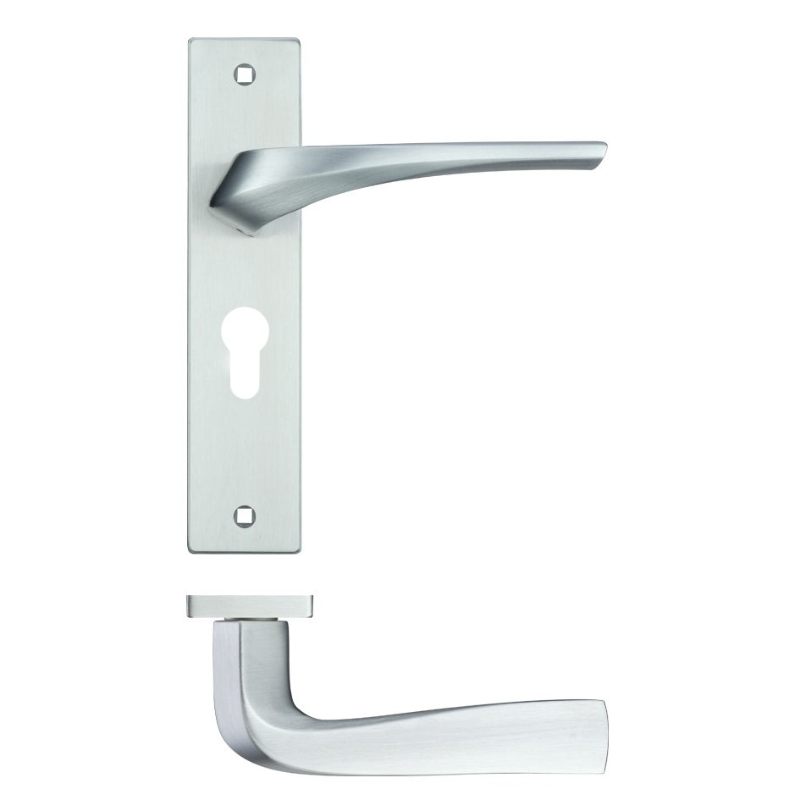 Zoo Aries Lever Euro Lock (47.5mm c/c) On Backplate - 190x42mm - Satin Chrome-Satin Chrome