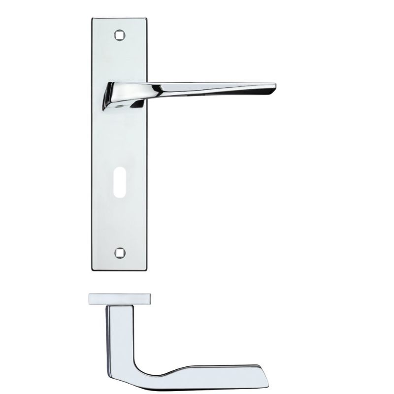 Zoo Lyra Lever Lock (57mm c/c) On Backplate - 190x42mm - Polished Chrome-Polished Chrome