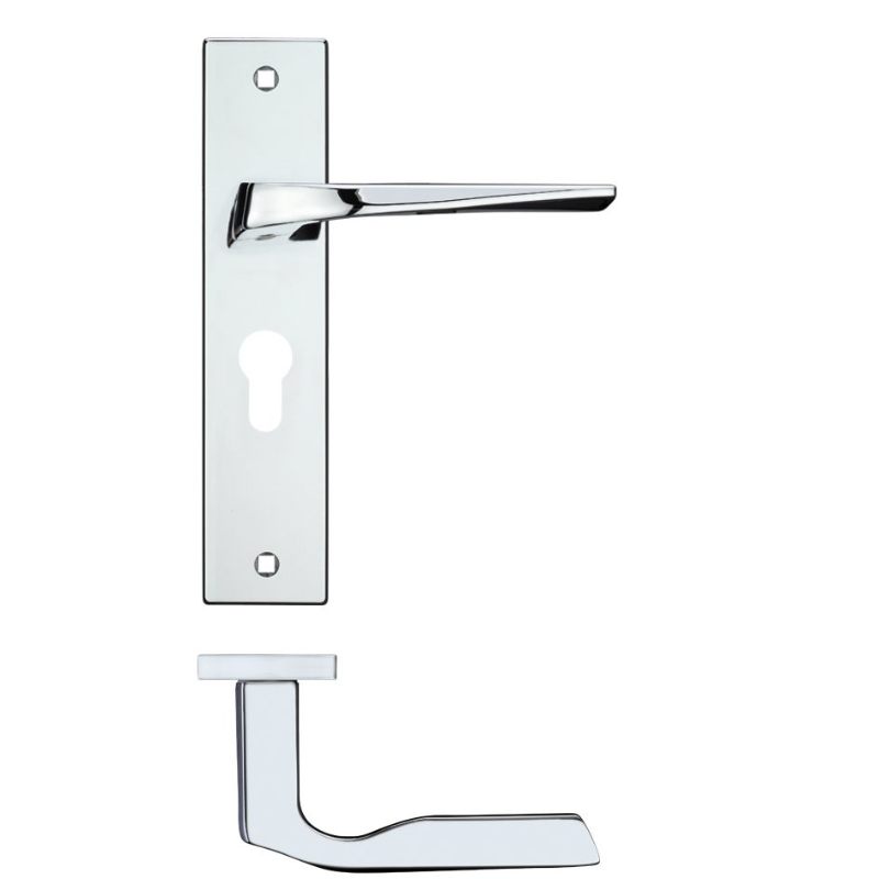 Zoo Lyra Lever Euro Lock (47.5mm c/c) On Backplate - 190x42mm - Polished Chrome-Polished Chrome