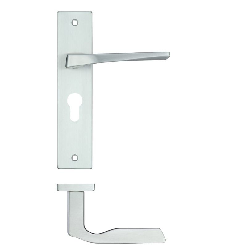 Zoo Lyra Lever Euro Lock (47.5mm c/c) On Backplate - 190x42mm - Satin Chrome-Satin Chrome