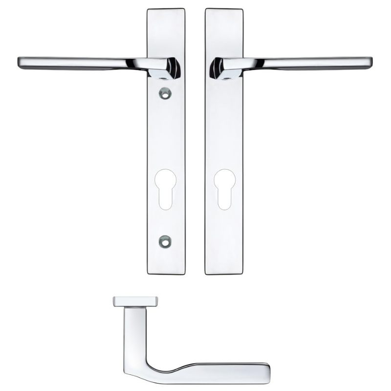 Zoo Vela Lever Euro Lock (92mm c/c) On Narrow Backplate - 220x32mm - Polished Chrome-Polished Chrome