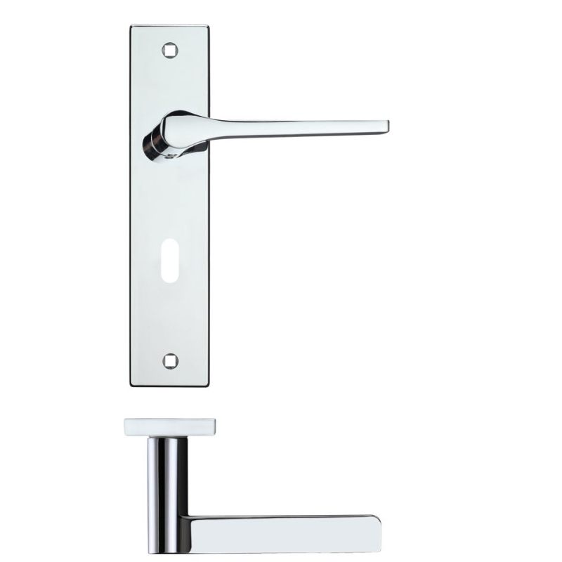 Zoo Draco Lever Lock (57mm c/c) On Backplate - 190x42mm - Polished Chrome-Polished Chrome