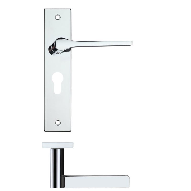 Zoo Draco Lever Euro Lock (47.5mm c/c) On Backplate - 190x42mm - Polished Chrome-Polished Chrome