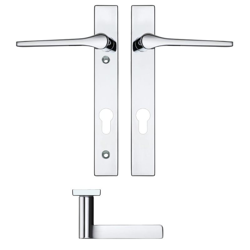 Zoo Draco Lever Euro Lock (92mm c/c) On Narrow Backplate - 220x32mm - Polished Chrome-Polished Chrome