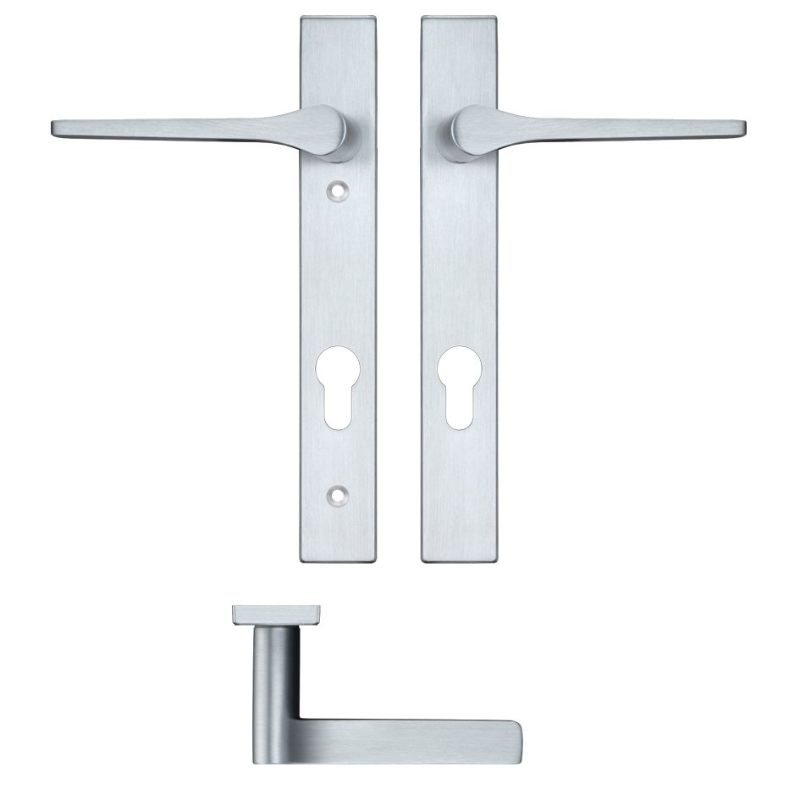 Zoo Draco Lever Euro Lock (92mm c/c) On Narrow Backplate - 220x32mm - Satin Chrome-Satin Chrome